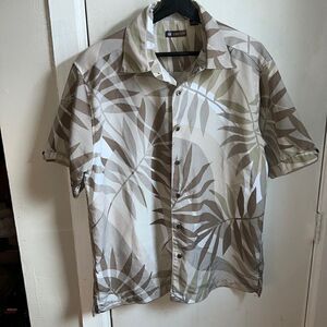 CENTRO Neutral Color Hawaiian Button Down Floral Shirt-L
